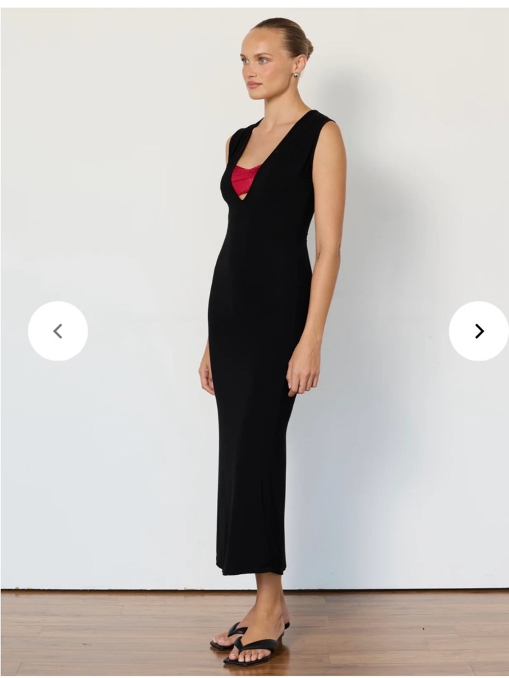 Women's Black Midi Dress with V-Neck